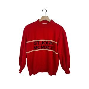 St. John Couture Red Knit Sweater Vintage Made in USA Size M Luxury Classic